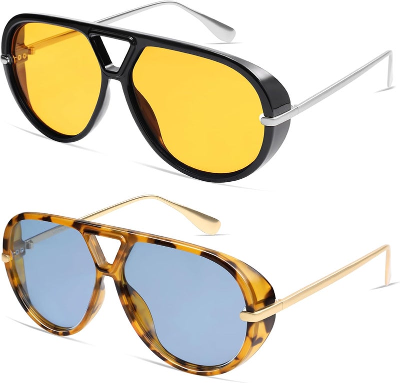 VANLINKER Oversized Trendy Polarized Aviator Sunglasses for Women Men Retro Round Sunglasses Vintage Shield Shades VL9798 - Image 3